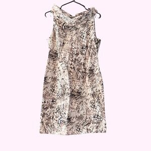 Ellen Tracy Fold Over Collar Abstract Snake Print Sleeveless Dress COTTON small